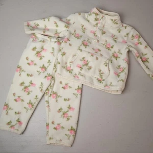 Ralph Lauren set pantaloni maglione pile bambina 12M 1/4 snap panna rosa floreale - Foto 1 di 24