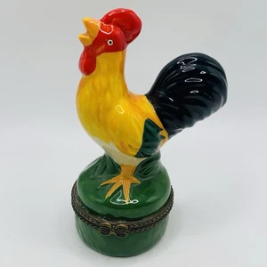 Hahn aufklappbarer Ring/Schmuckkästchen figural Bauernhof Maximalist handbemalt Tier 3,5" - Bild 1 von 6