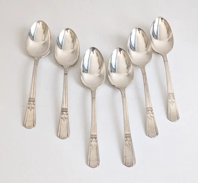 Court spoon silver plate flatware vintage art deco tablespoon 7” set of 6 - Image 1 of 4