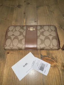 Coach F54630 Signature PVC und Leder Accordian Reißverschluss Geldbörse Khaki/Sattel - Bild 1 von 3