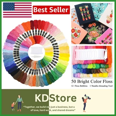 Rainbow Embroidery Floss Kit – 50 Skeins for Cross Stitch & Friendship Bracelets - Image 1 of 4