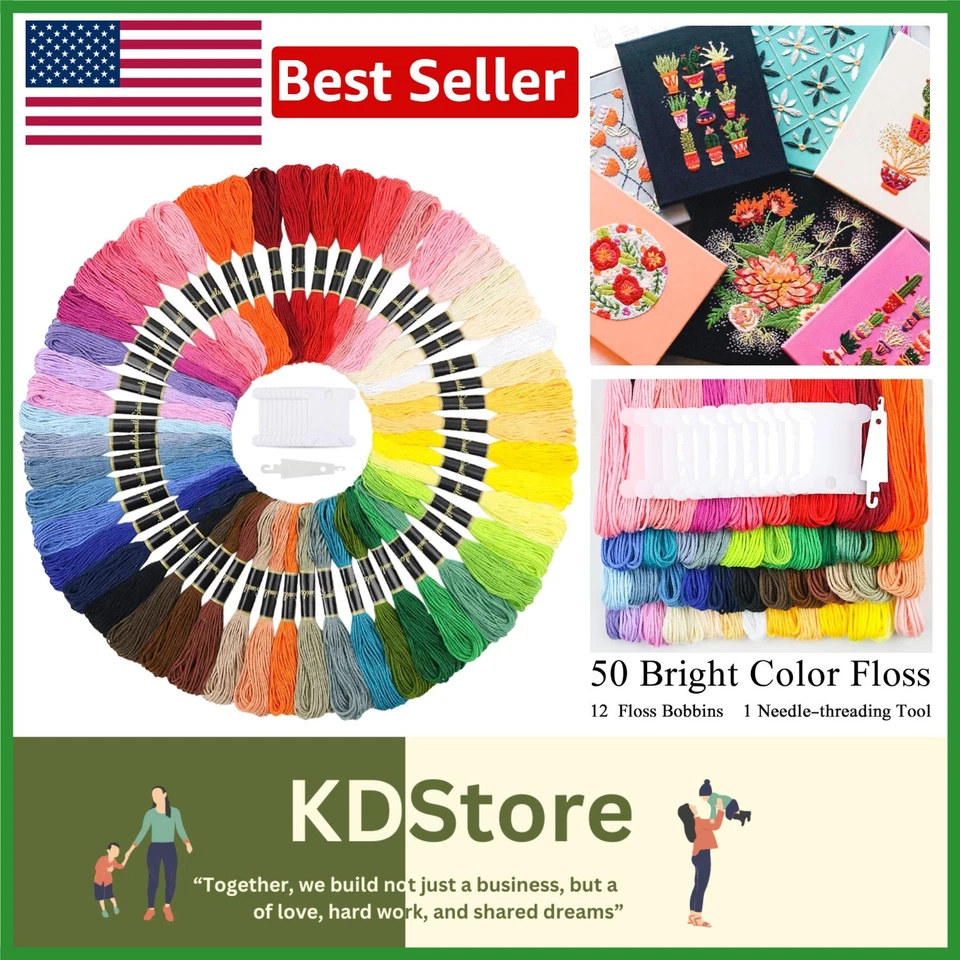 Rainbow Embroidery Floss Kit – 50 Skeins for Cross Stitch & Friendship Bracelets - Image 1 of 4