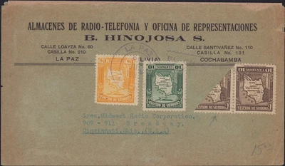 BOLIVIA 1930s TO USA BISECTED AIRMAIL COVER TO USA - Image 1 of 2
