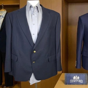 Stafford Blazer Mens 48R Navy Gold Button Wool Blend Single Vented - Picture 1 of 8