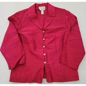 Talbots Petites Pure Silk Red Fitted 5 Button Blouse Women's Size 8 - Picture 1 of 7