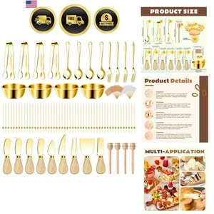 Charcuterie Utensil Set 169 Pcs Gold Cheese Knives Tongs Spoons Forks Bowls P... - Picture 1 of 9