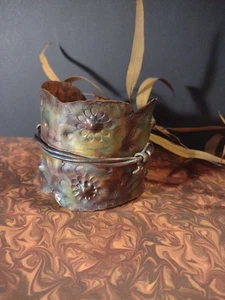 Handarbeit Kupfer & Stacheldraht Floral gestempelt Rustikal Breite Manschette Unisex Armband - Bild 1 von 13