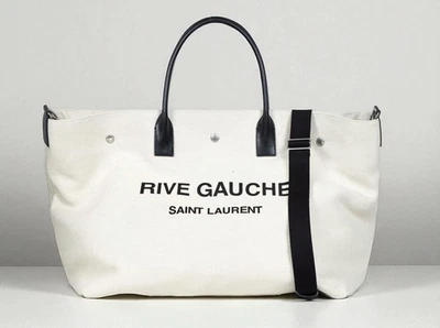Nuevo YSL Saint Laurent Rive Gauche Logo Lona Negro Maxi Bolso de Compras $2290 Foto 1 de 4