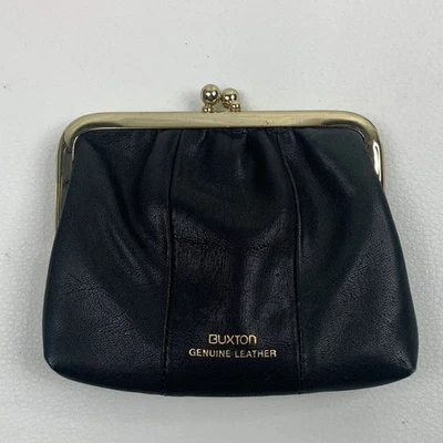 Bolso Monedero Buxton Cuero Negro Borde Dorado Apertura Kisslock Forrado NUEVO Foto 1 de 4