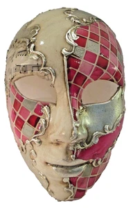 MAR 4 - A QUALITY ITALIAN, HANDPAINTED FULL FACE MASK, RASBERRY/RED MOSAIC. - Picture 1 of 4