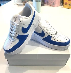 Custom Painted Nike Air Force 1 Low Top Size 6 Mens Royal Blue Accents - Picture 1 of 11