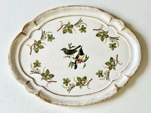 Vintage Florentine Decorative 13 1/2" Scalloped Oval Tray w/ Bird Design-Italy - Picture 1 of 7