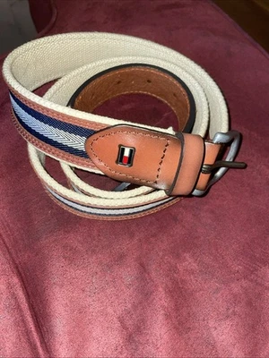 Tommy Hilfiger Para Hombre Cuero y Azul, Algodón Tostado Cuero Pestañas 38-40 Nuevo Sin Etiquetas Foto 1 de 4