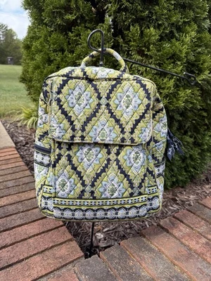 Vera Bradley Cambridge Backpack Quilted Green Blue Patterned Front Flap - Image 1 of 4