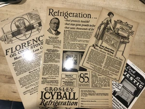 lote de 4 anuncios electrodomésticos laminados vintage estufa y nevera años 20 y 30 - Imagen 1 de 1