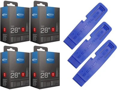 MOTAGO 4x Schlauch Schwalbe 33-622 (28x1.30) 700x33C SV 40mm Sclaverand +Reifenheber