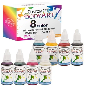 8 Color 1oz Airbrush Face & Body Art Paint Kit Water-Based Custom Temp Tattoo - Picture 1 of 5