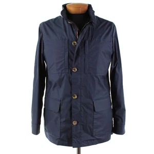 Luciano Barbera NWD Cotton / Linen Hooded Jacket Size 50 (M US) In Solid Blue - Picture 1 of 14