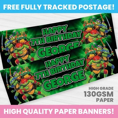 TEENAGE MUTANT NINJA TURTLES  BIRTHDAY BANNER PERSONALISED ANY NAME PARTY BANNER - Image 1 of 3