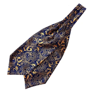 Classic Men Jacquard Paisley Gold Scarf Cravat Ascot Necktie Tie Gentleman - Picture 1 of 2