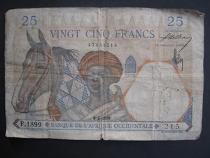 French West Africa 1939 25 Francs banknote Fair - Picture 1 of 2