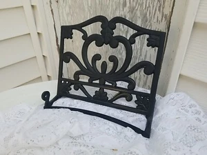 Black Wrought Iron Metal Cookbook Holder Stand Farmhouse Book End Holder Scroll - Picture 1 of 9