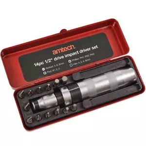 IMPACT DRIVER & BIT SET 1/2" Screwdriver Pozi Hex Slotted Phillips Manual Hammer - Picture 1 of 4