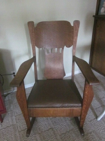 ANTIQUE LARGE TIGER OAK ROCKING CHAIR ca 1890-1910 Cover