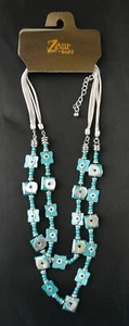 Turquoise & Silver Double Strand Necklace 20" with 4" Extender Zevar By Treska - Picture 1 of 4