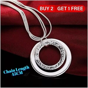 925 Silver Sterling Fashion Women Long Chain Crystal Rhinestone Pendant Necklace - Picture 1 of 8