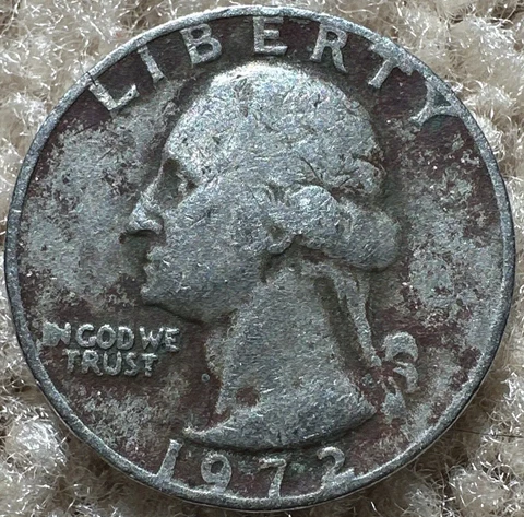 1972 Washington Quarter Dollar Coin Circulated No Mint Mark UnCertified Cover
