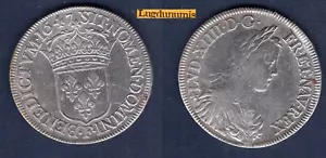 Louis XIV Ecu à la Mèche Longue 1647 F Angers Louis XIV 1643-1715 - Imagen 1 de 1