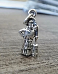 Sterling Silver 3D 21x10mm Woman with Broom Hillbilly Charm - Picture 1 of 6