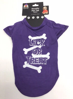 LICK or TREAT Perro HALLOWEEN T-Shirt Ropa Talla Mediana Púrpura Foto 1 de 4