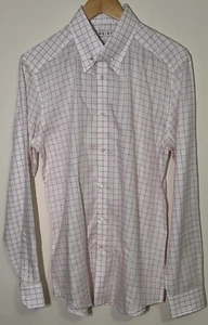 REISS ‘Thierry’ Shirt White Mens Large Slim Fit Check Pin Collar Long Sleeve - Picture 1 of 15