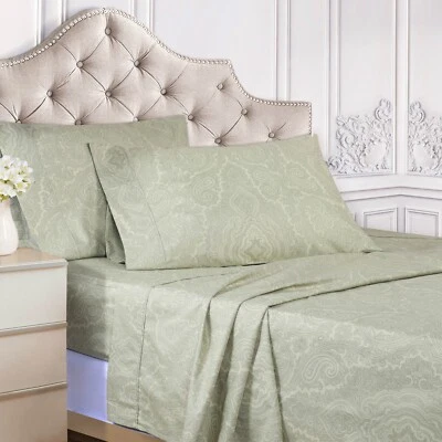 Juego de sábanas ajustables de bolsillo profundo moderno resistente a las arrugas de cachemira de mezcla de algodón Foto 1 de 2