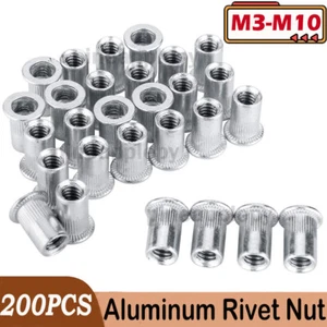 200X Aluminum Rivet Nut Assortment Kit Flat Head Rivnut Threaded Insert Nutsert - Picture 1 of 45
