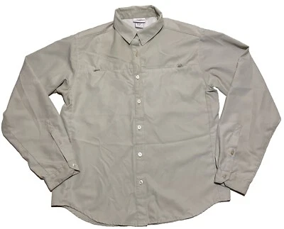 White Sierra Shirt Mens Small Long Sleeve Collared Button Nylon Beige Fish - Image 1 of 4