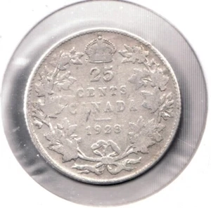1928 Canadian Quarter - KGV - .80 Silver Coin - About Good Condition - Picture 1 of 2