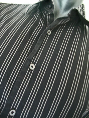 Camisa Claiborne Para Hombre Calce Moderno, Negra, Gris Rayas Talla Grande Manga Larga Foto 1 de 4