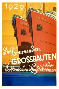 Norddeutscher Lloyd Bremen 1929 Poster 12 x 18 - Picture 1 of 4