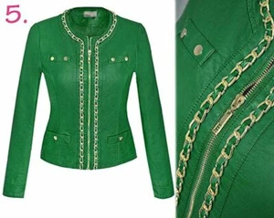 Damen Biker Leder Jacke Lederjacke Damenjacke Kunstleder mit Kette - Bild 1 von 3