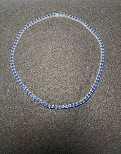 3MM 22Ct Round Lab Created Blue Sapphire Tennis Necklace 14K White Gold Plated - Picture 1 of 4