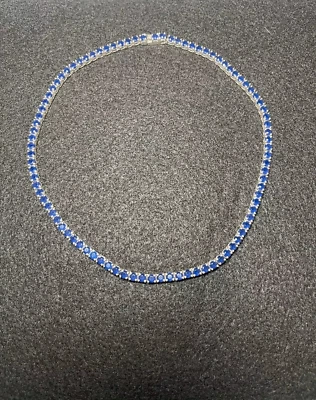 3MM 22Ct Round Lab Created Blue Sapphire Tennis Necklace 14K White Gold Plated - Image 1 of 4