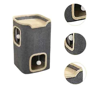 2-Layer Cat House Cave for Indoor Cats Rectangular Cat House Hanging Toy Indoor - Picture 1 of 10