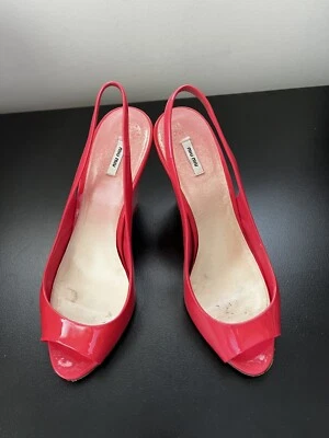 Miu Miu 2 plataformas de couro envernizado rosa brilhante wedges UE tamanho 37 - Imagem 1 de 4