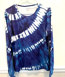 Damen Lands End Langarm Arhletic Top blau/weiß Gr. M poly/span - Bild 1 von 4