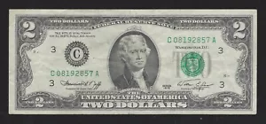 1976 USA $2 Two Dollar Bill Series (C) Number C08192857A Circulated Condition - Picture 1 of 2