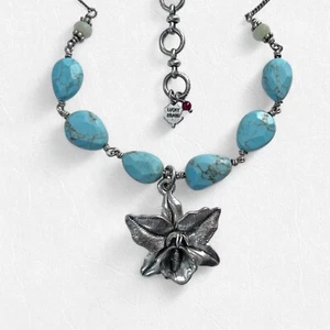 Lucky Brand Silver Tone Flower Pendant Necklace Turquoise Blue Boho Style - Picture 1 of 8