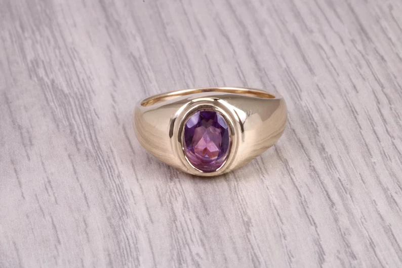 2Ct Oval Cut Lab-Created Amethyst Solitaire Engagement Ring 14K Yellow Gold Over - Image 1 of 4